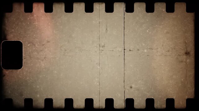 A vintage film negative displays a distressed, aged texture with a rectangular frame and sprocket holes, evoking a sense of nostalgia and historical photography.