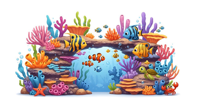 Coral Reef Cartoon Illustration Isolated on White