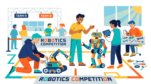 Children compete in a fun robotics competition, building and programming robots.