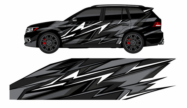 Black SUV with grey and white splintered camo.