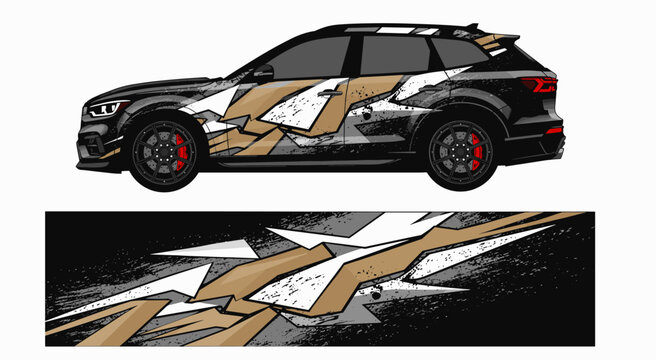 Gold and black abstract grunge car wrap design.
