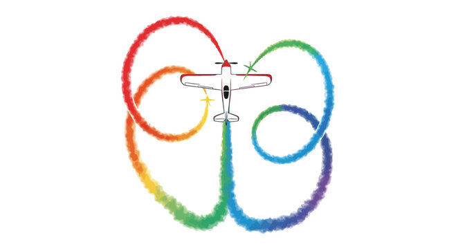 Aerobatic Plane Trails Rainbow Smoke Heart Shape in Sky