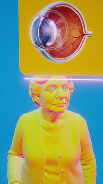 Conceptual 3D animation of an elderly woman with cataract