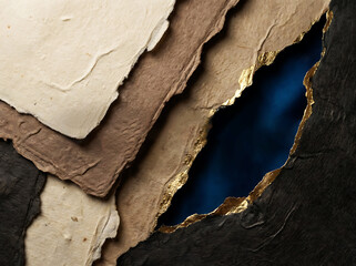 Fototapeta premium Abstract textured paper layers with gold accents