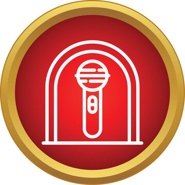 Microphone line icon inside an arched frame representing a classic jukebox