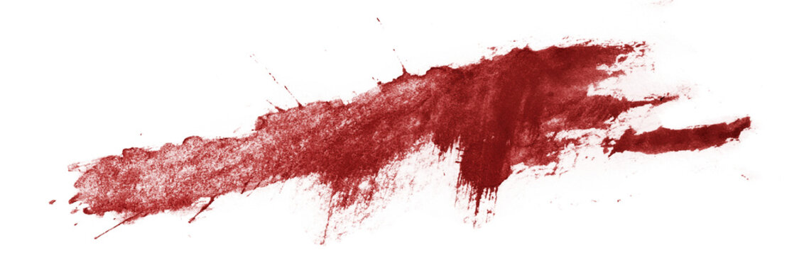 Dark red blood stain with rough texture, isolated on transparent cutout background