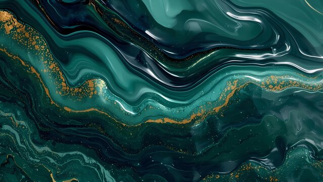 Luxury Emerald Green and Gold Fluid Marble Abstract Background