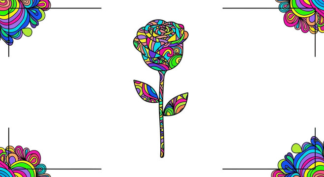 Psychedelic Rose Illustration: Vibrant, Colorful, Abstract, Floral Art
