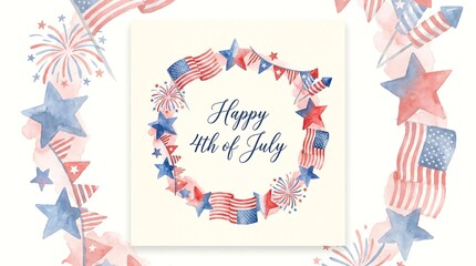 Obraz premium happy 4th of july american flag wreath