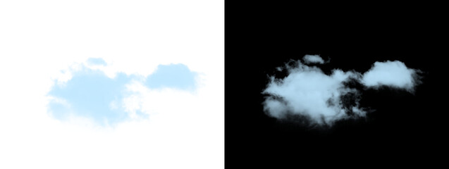 Fototapeta premium Fluffy White Cloud with Rounded Edges Isolated on White and Black