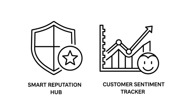 Smart reputation hub and customer sentiment tracker icons with reputation