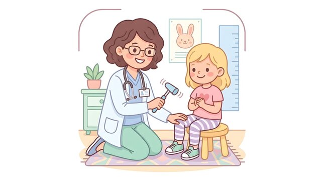 Friendly Pediatrician Checking Child Reflexes &ndash; Pediatric Healthcare Vector Clipart Illustration
