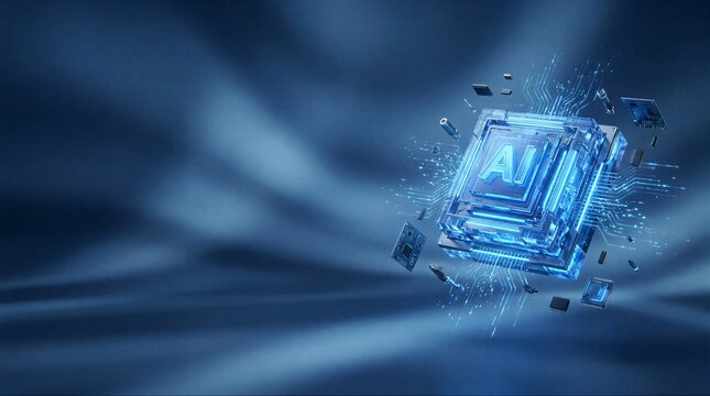 Digital Space with Glowing Cube