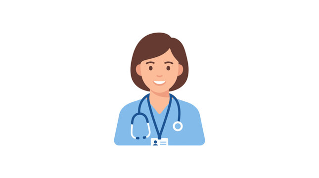Smiling Female Doctor Icon with Stethoscope and ID Badge - Healthcare Professional