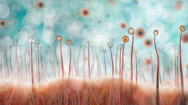 Close-up view of moss and spores growing in a natural environment