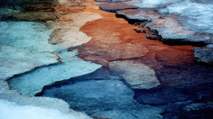 Fototapeta premium Ripples of water under melting ice in a cold winter scene