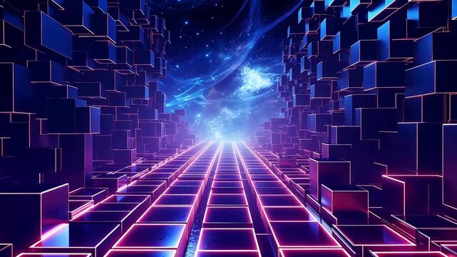 Digital technology surreal grid space neon light  background