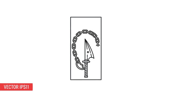 Medieval Flail Weapon Icon, Chain Mace and Spiked Head, Vector Illustration