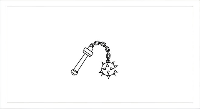 Medieval Flail Weapon Icon, Spiked Ball on Chain, Vector Illustration