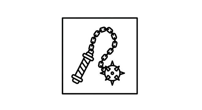 Medieval Flail Weapon Icon, Spiked Ball on Chain, Warrior Equipment
