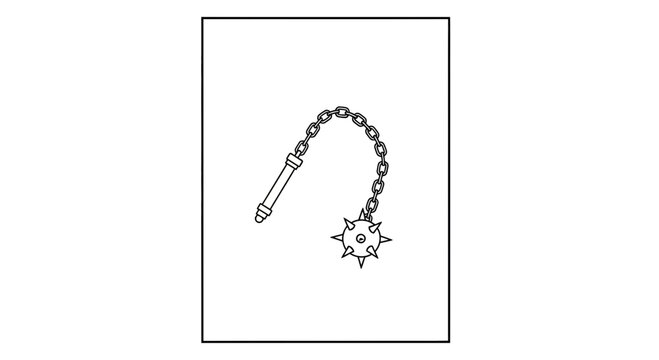 Medieval Flail Weapon Outline Icon, Spiked Ball on Chain