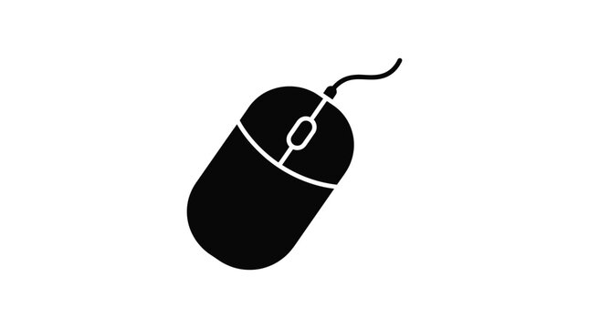 Computer mouse with cable black silhouette computing