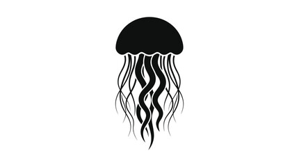 Jellyfish Silhouette Against White Background Silhouette medusa © Musa