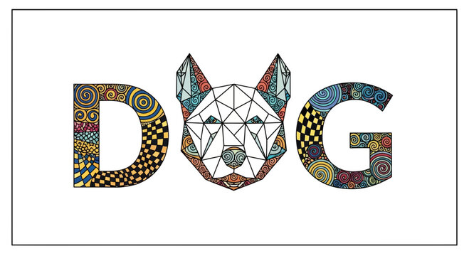 Dog Face Art Typography - D.O.G. Letters with Geometric Animal Head
