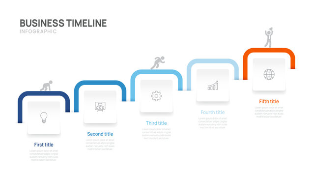 Business Infographic Timeline Template with 5 Step process, label and circle design for business and presentation Vector Illustration.
