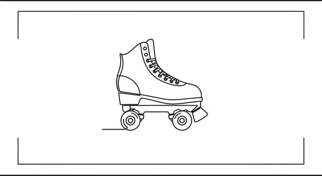 Retro Roller Skate, Vintage Quad Skate, Single Line Drawing, Minimalist Style