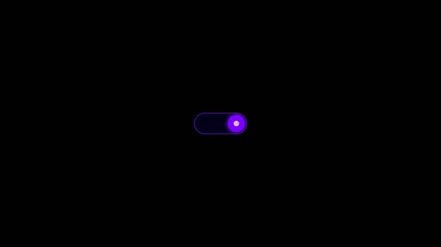 A glowing purple toggle switch button isolated on a black background.