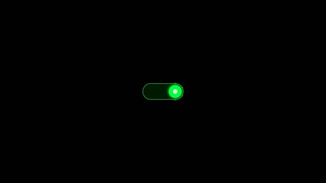 Digital toggle switch button in the on position with glowing green light.