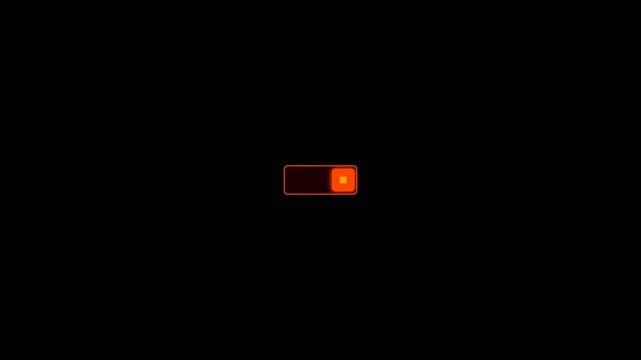 A glowing orange toggle switch button isolated on a black background.