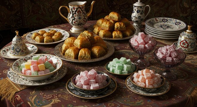 Traditional Turkish Delights and Baklava Dessert Spread
