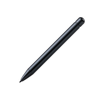 Black digital stylus pen isolated on a transparent background for drawing, writing, creativity, and device interaction.