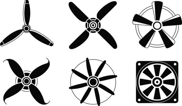 Fan and Propeller Silhouette Icon Set Vector illustration