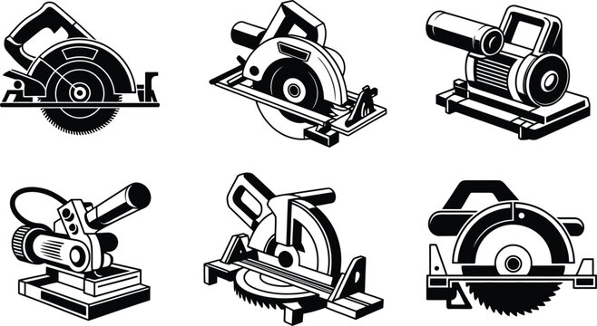 Circular power saws and miter saw vector icon