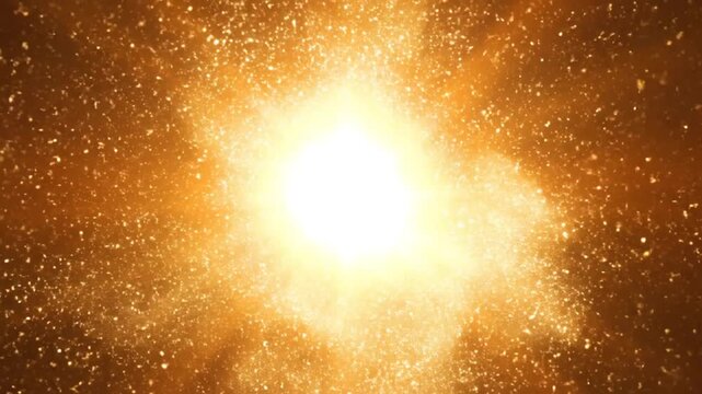 Bright golden star expanding and exploding in deep space with glowing particles.