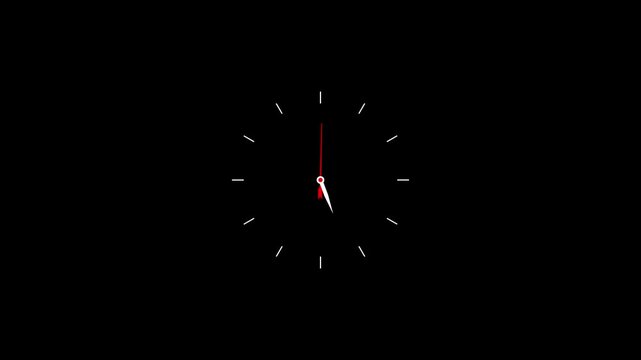 Analog Clock Five O Clock Ticking Red Second Hand Time Lapse Counter Loop Motion Graphics