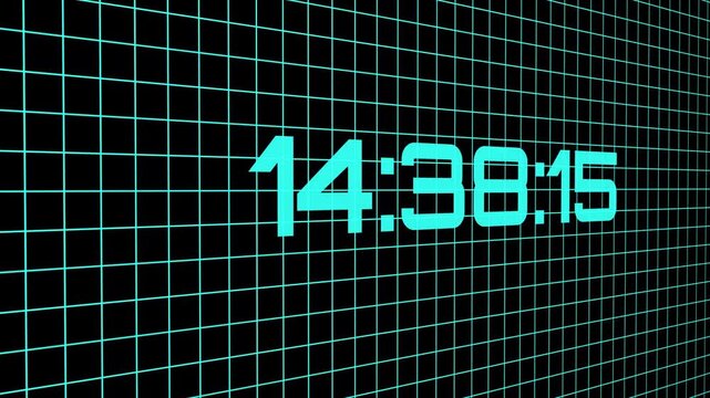 Digital clock displaying time on futuristic grid interface