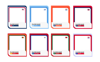 Fototapeta premium World Cup 2026 Football tournament card templates bundle. Customizable football player cards with photo placeholders for USA, Uruguay, Morocco, Norway, Netherlands, Belgium, Croatia, and South Korea.