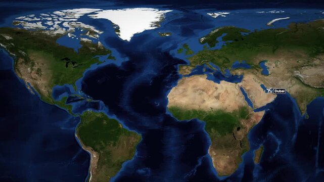 Animated Satellite Map Showing Flight Route from Dubai to Dallas