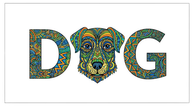 Decorative Dog Face Art with Intricate Patterns and Vibrant Colors