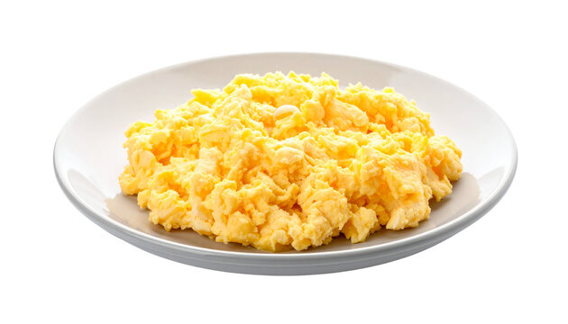breakfast theme, scrambled eggs in a plate, isolated on transparent background.
