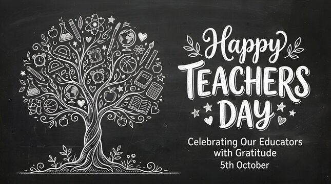 Teachers day illustration chalkboard art with educational symbols happy teachers day text