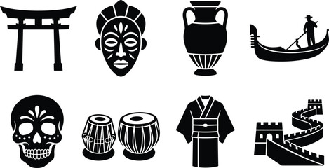 World Culture Silhouette Collection with Traditional Landmarks Costumes and Cultural Symbols © Sabbir