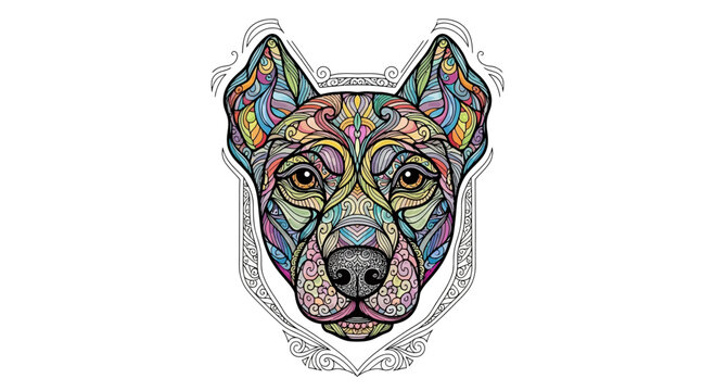 Colorful Pitbull Dog Head Mandala Art, Abstract Pet Portrait, Vibrant Canine Illustration
