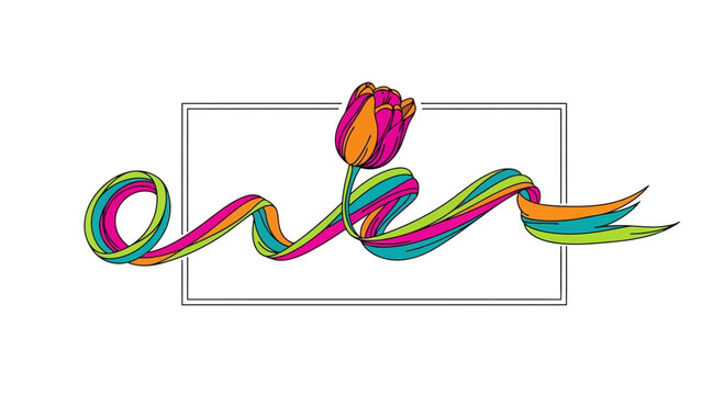 Colorful Ribbon Forming "one" with Tulip and Frame