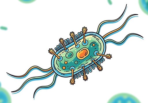 Colorful Microorganism Illustration in Blue Green Tones