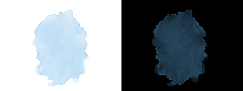 Oval Irregular Blue Watercolor Shape Isolated on White and Black Background